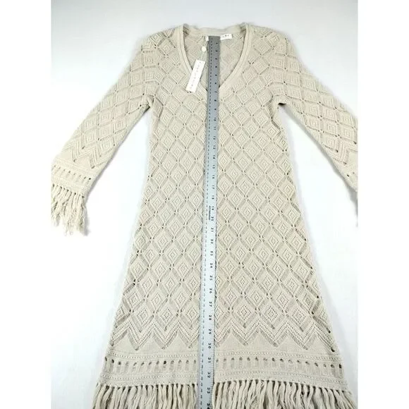 Trina Turk Sweater Dress Womens Small Tan Manzanillo Fringe Hem Minimalist Basic
